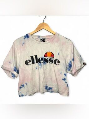 Ellesse Tie-Dye Cropped Logo Tee - Pink, Blue & Orange Logo